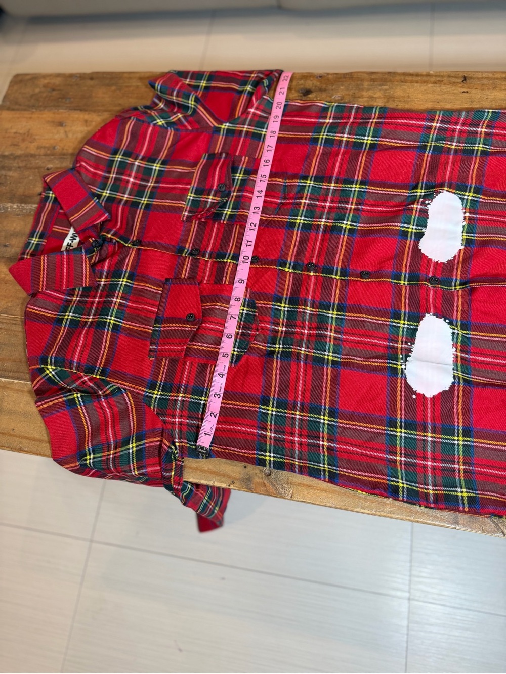 Off-White Red Tartan Plaid Button-Down Shirt with White Graphic Back - Picture 12 of 15